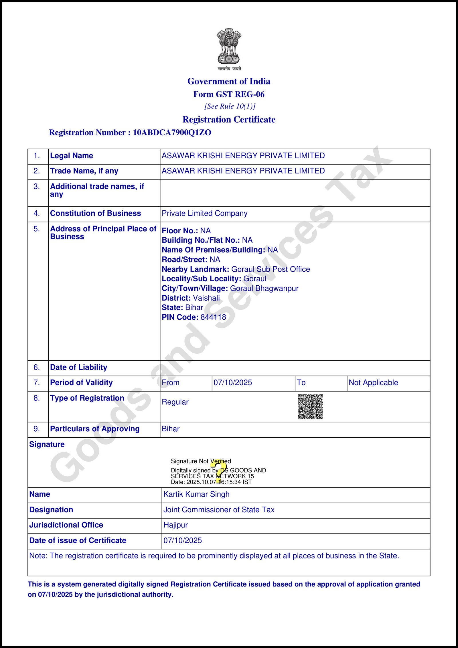 GST Registration Certificate